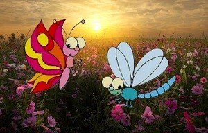 Столкнулась стрекозуля с мотыльком